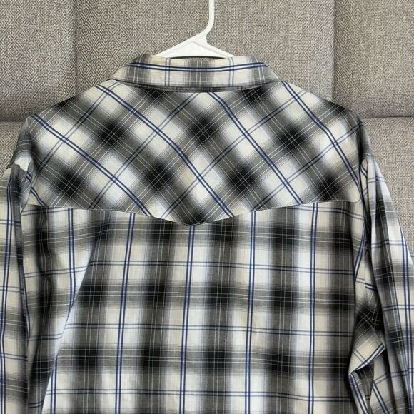 Ely Cattleman Mens Long Sleeve Pearl Snap Western Shirt XL Blue Black Plaid - Picture 9 of 12